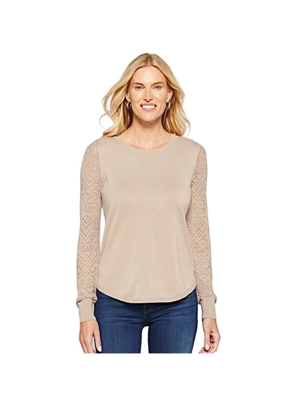 LETY & ME [Stitch Fix] ‘Vittoria Pointelle’ Crochet Sleeve Sweater